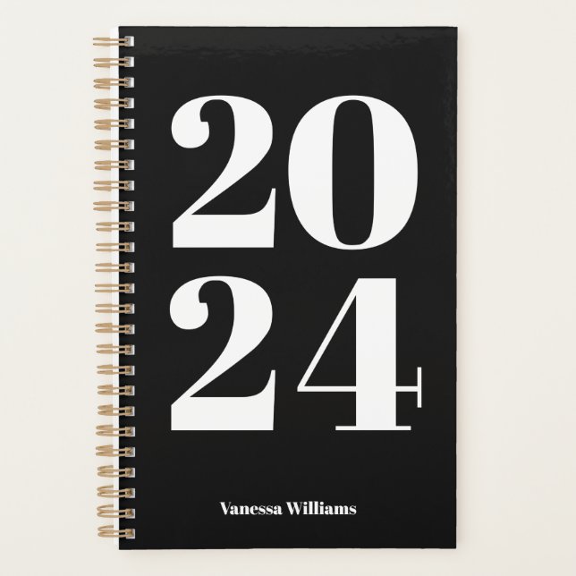 2024 Modern Bold Black & White Typography Planner (Front)