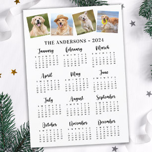 2024 Modern Full Year 12 Month Calendar 4 Photos  Holiday Card