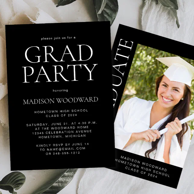 2024 Modern Photo Black White Graduation Party Invitation | Zazzle