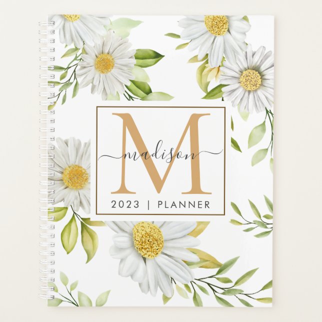 2024 Monogram Daisy Floral Weekly Monthly Planner (Front)