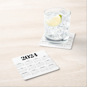 2024 Monthly Calendar   Any background  Square Paper Coaster