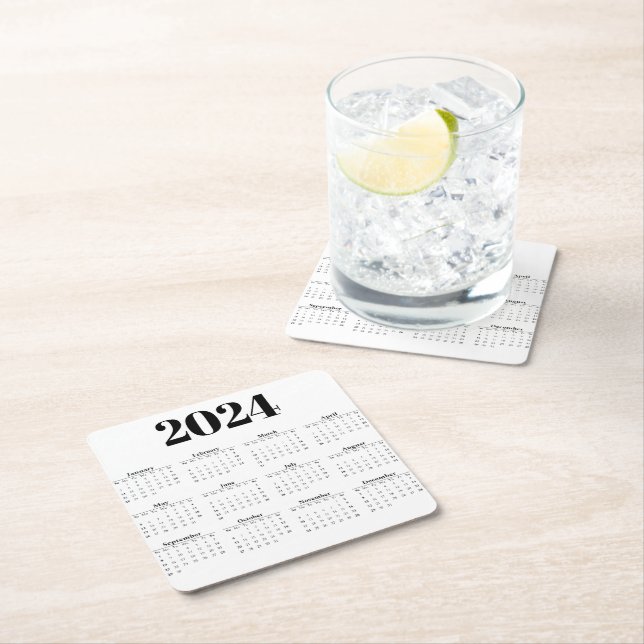 2024 Monthly Calendar | Any background  Square Paper Coaster (Insitu)