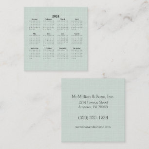 2024 Monthly Calendar Green Linen Custom Square Business Card