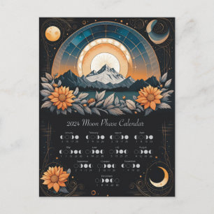 2024 Moon Phase Wall Art Sunflower Mountains Postcard