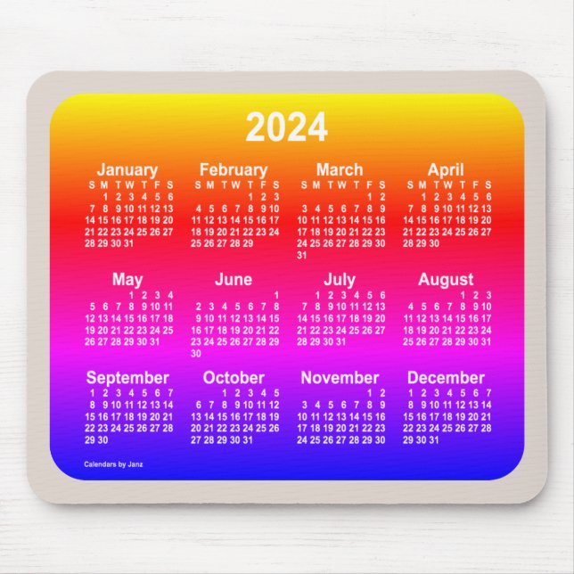 2024 Neon Rainbow Calendar by Janz Two Tone Mouse Pad (Front)