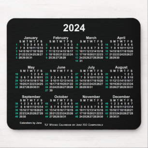 2024 Neon White 52 Weeks ISO Calendar by Janz Mouse Pad