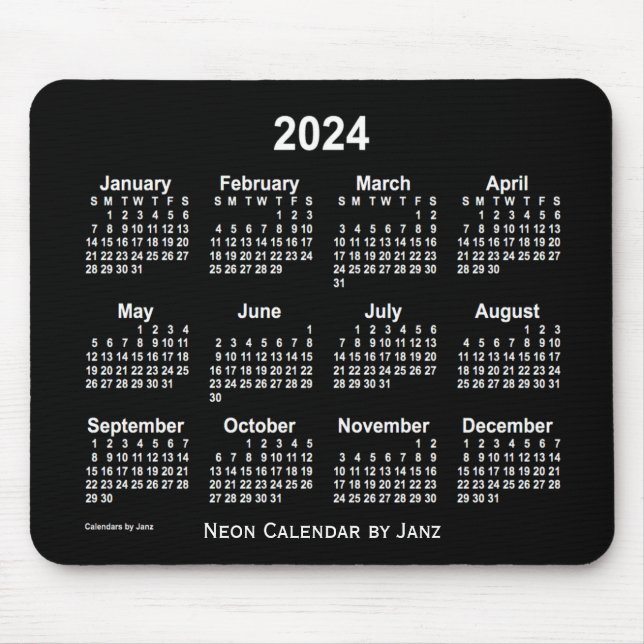 2024 Neon White Calendar by Janz Mouse Pad (Front)