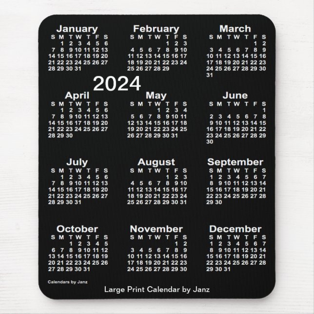 2024 Neon White Large Print Calendar by Janz Mouse Pad (Front)