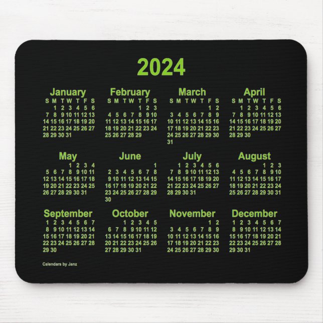 2024 Neon Yellow Green Calendar by Janz Mouse Pad (Front)