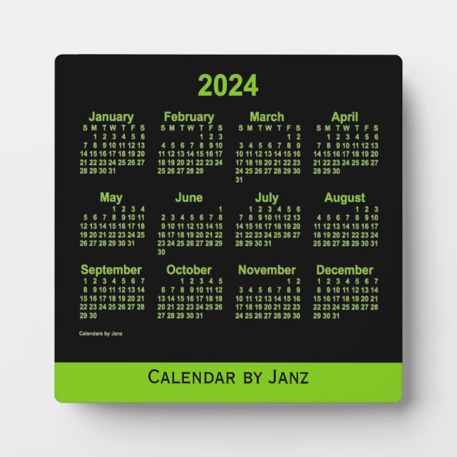 2024 Neon Yellow Green Desk Calendar by Janz Plaque (Front)