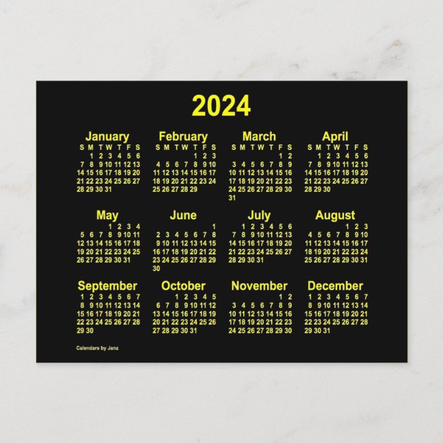 2024 Neon Yellow Mini Calendar by Janz Postcard (Front)