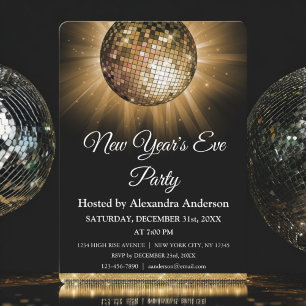 2024 New Year's Eve Party Gold Disco Ball Invitation