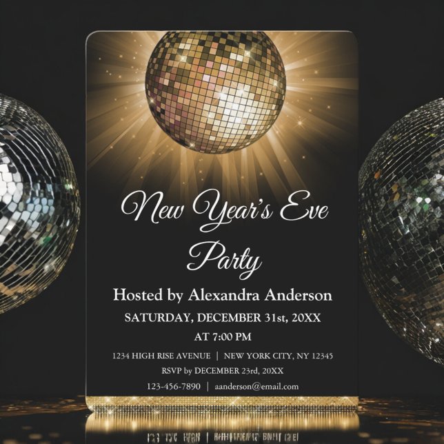 2024 New Year's Eve Party Gold Disco Ball Invitation (Creator Uploaded)