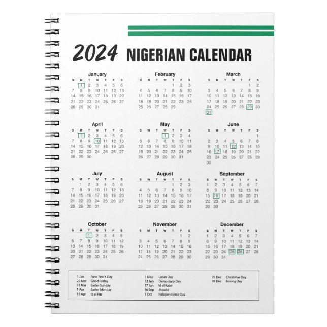 2024 Nigerian Calendar  Notebook (Front)