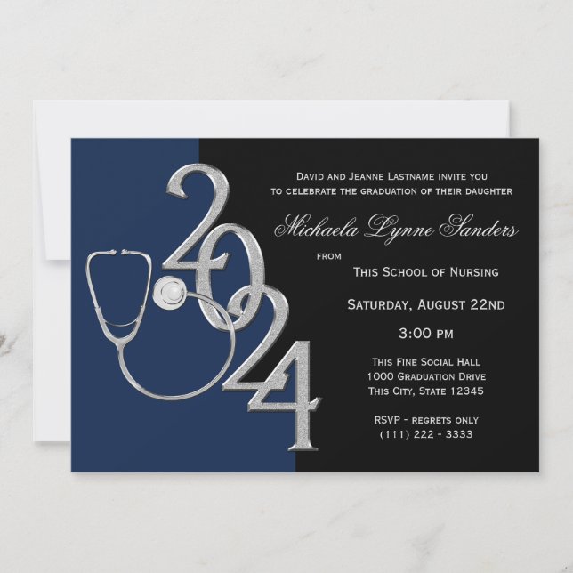 2024 Nursing Medical Field Graduation Blue Invitation (Front)