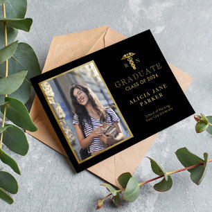 2024 Nursing school graduation gold elegant photo Announcement