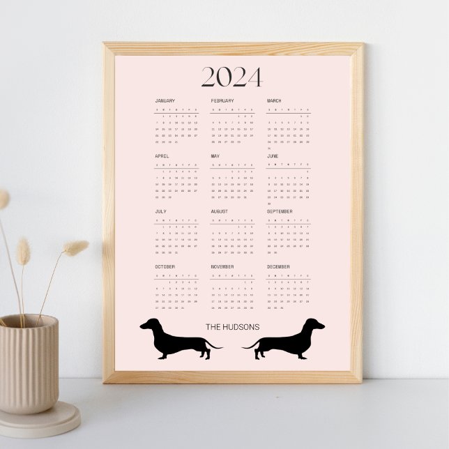 2024 Pale Pink Dachshund Silhouette Calendar Poster (Creator Uploaded)