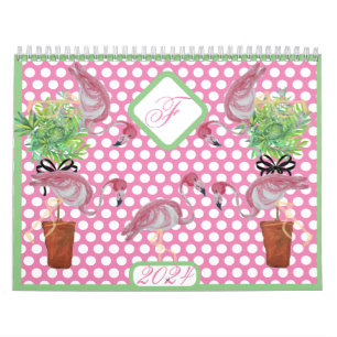 2024 Palm Pink Flamingo Flamingos Terra Cotta      Calendar