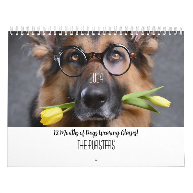 2024 Personalised 12 Months Dogs Wearing Glasses Calendar (Cover)