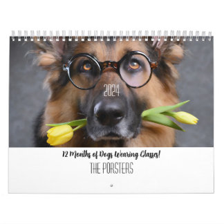 2024 Personalised 12 Months Dogs Wearing Glasses Calendar