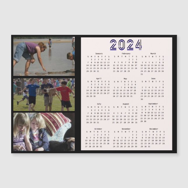 2024 Personalised 3 Family Photo Collage Calendar (Front)
