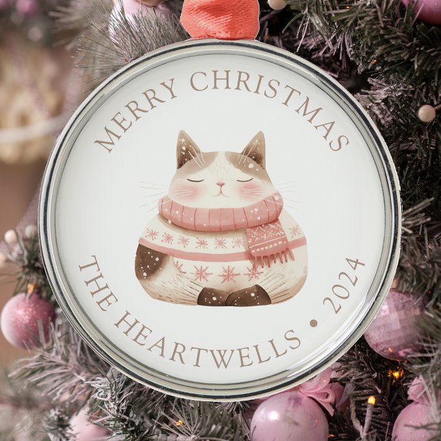 2024 Personalised Watercolor Cat Merry Christmas Metal Ornament (Creator Uploaded)