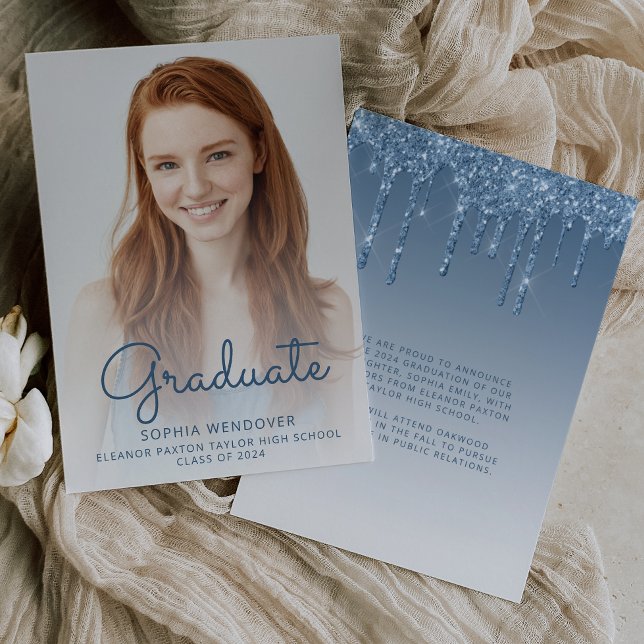 2024 Photo Blue Glitter Graduation Announcement (Creator Uploaded)