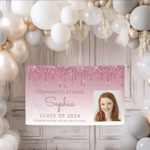 2024 Photo Burgundy Glitter Drip Graduation Banner