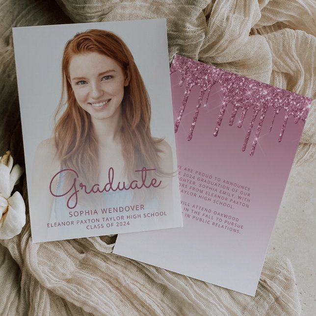 2024 Photo Burgundy Glitter Grad Announcement (Creator Uploaded)