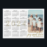 2024 Photo Calendar Magnet Modern Black White Gold<br><div class="desc">This modern 2024 magnetic calendar designed in minimalist style is easy to customise with personal photo to create a unique keepsake for your loved ones. The white and black design with a colourful picture and golden yellow text is the template where you can type your family name and add own...</div>