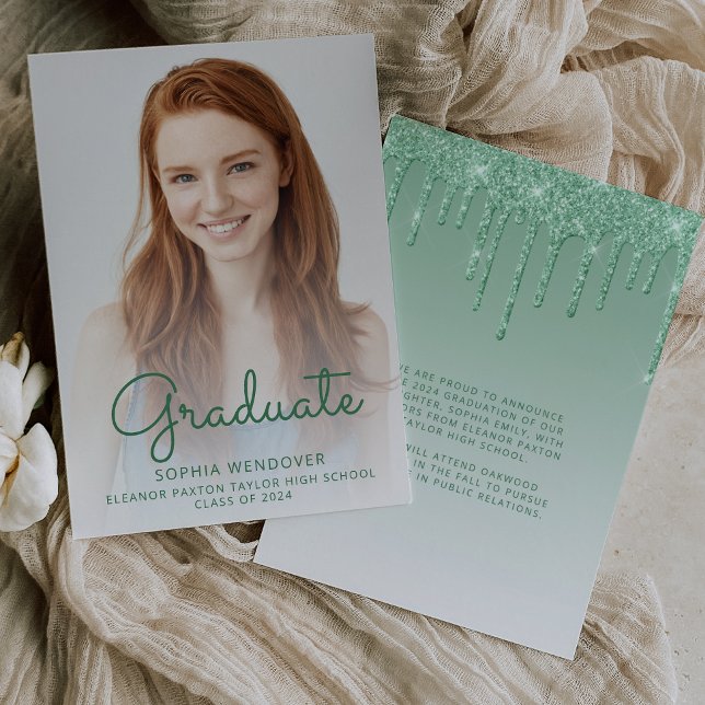 2024 Photo Green Glitter Graduation Announcement (Creator Uploaded)