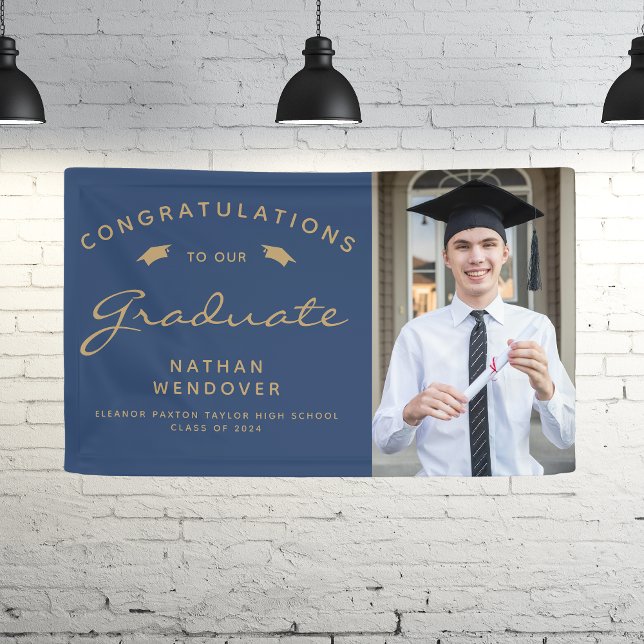 2024 Photo Navy Blue Gold Graduation Banner (Creator Uploaded)