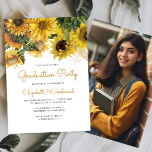 2024 Photo Sunflower Floral Graduation Party Invitation