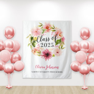 2024 Pink Floral Watercolor Graduation Backdrop Tapestry