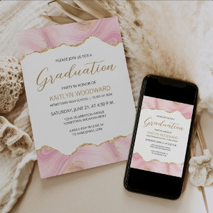 2024 Pink Gold Agate Graduation Party Invitation