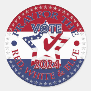 2024 Pray For The Red, White Blue VOTE Star Check Classic Round Sticker