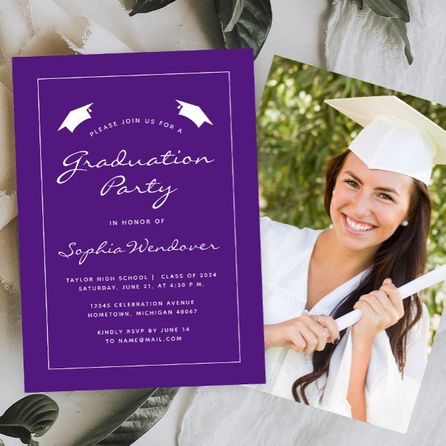 2024 Purple White Border Graduation Party Invitation (Creator Uploaded)
