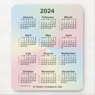 2024 Rainbow Cloud 52 Week Calendar by Janz Mouse Pad