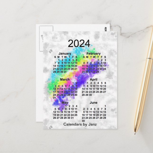 2024 Rainbows End 6 Month Mini Calendar by Janz Postcard (Front/Back In Situ)