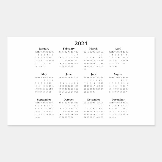 2024 Rectangular Monthly Calendar     Sticker (Front)