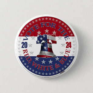 2024 Red and Blue Vote for the Red White Blue Bell 6 Cm Round Badge