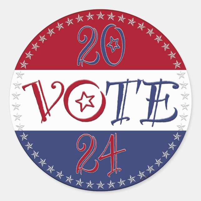 2024 Red and Blue VOTE Script Classic Round Sticker (Front)