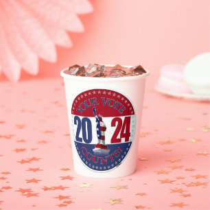 2024 Red and Blue Your Vote Counts Statue Liberty Paper Cups