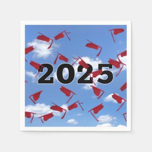 2024 Red Graduation Caps in Sky Napkin