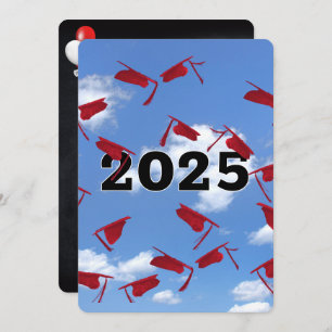 2024 Red Graduation Hats in Sky Invitation
