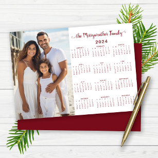 2024 Red Modern Minimalist Family Photo Calendar Holiday Card