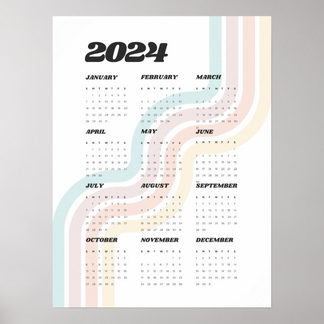 2024 Retro Wall Calendar - 18"x24" Poster (Front)