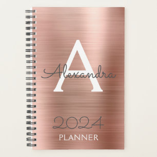 2024 Rose Gold Blush Pink Sparkle Monogram Planner