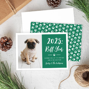 2024 Ruff Year Green Funny Dog Photo Holiday Card