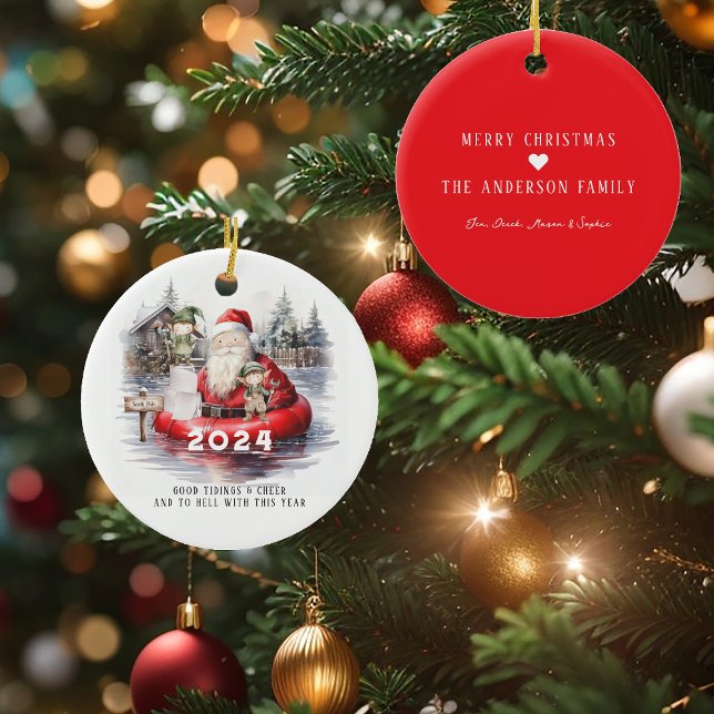 2024 Santa Flooded North Pole Humourous Holiday Ceramic Ornament (Creator Uploaded)